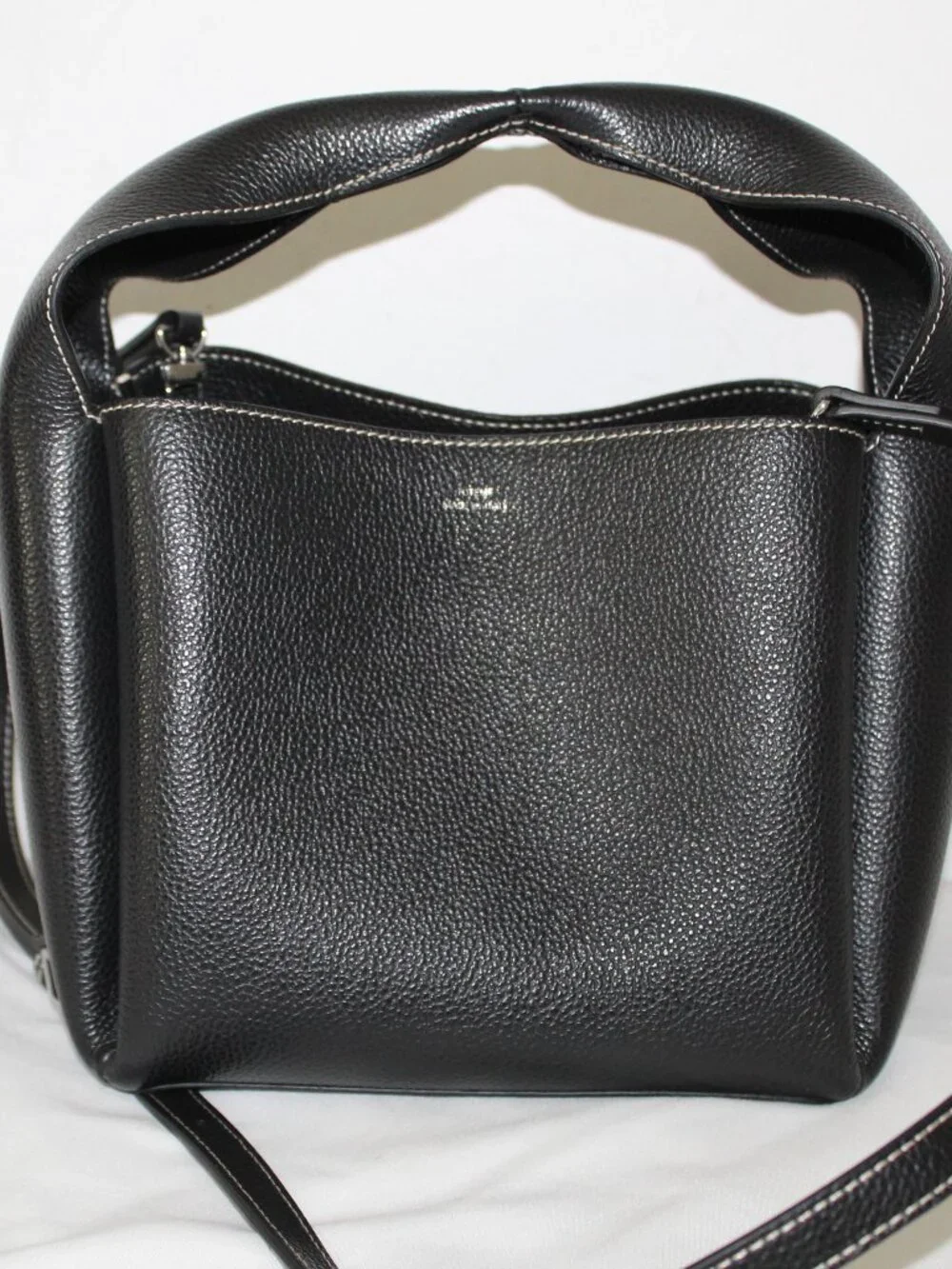 Toteme Pebble Leather Black Top Handle Shoulder Bucket Bag Crossbody - Picture 4 of 13
